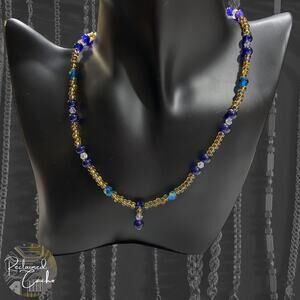 Gold and Blue Beaded Necklace